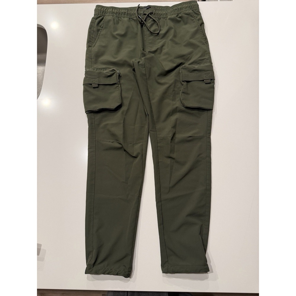 Tahari Mens Ripstop Cargo Jogger Pants Slim Fit Olive Green Large